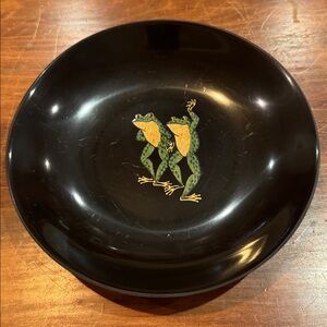 VINTAGE Couroc Dancing Frog Bowl Cocktail Tidbit Side Dish MCM Brass Wood Inlaid